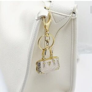 NEW: White & Gold colour Miniature Handbag Keychain charm